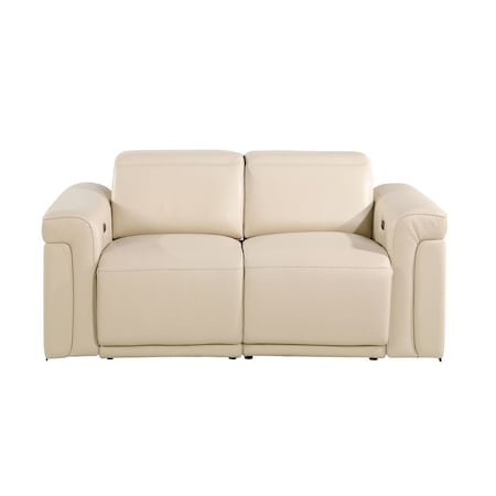 Homeroots 65in Cream and Black Italian Leather Power Reclining Loveseat 720490