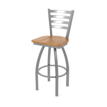 Holland Bar Stool Co 410 Jackie Stainless Steel 36in Swivel Bar Stool with Medium Oak Seat 41036SSMedOak