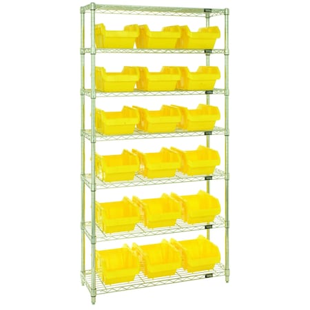 Quantum Storage Systems WIRE SHELVING UNIT W/18 YELLOW BINS BINS W7-14-18YL
