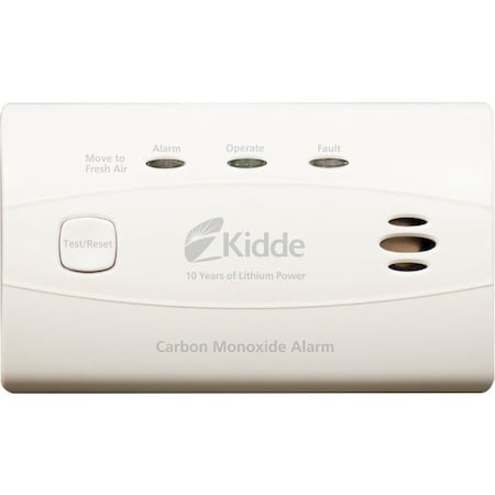 Kidde Carbon Monoxide Alarm, 85 dB at 10 ft, Sealed Lithium Ion, Electrochemical Battery Backup: No C3010