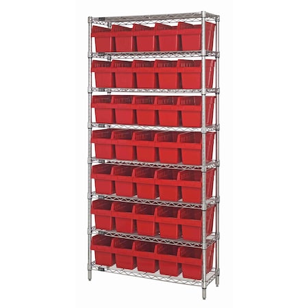 Quantum Storage Systems WIRE SHELVING UNIT W/35 BINS RED WR8-806RD