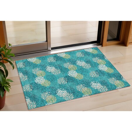Homeroots 3' X 5' Emerald Gray And Ivory Polka Dot Washable Indoor Outdoor Area Rug 594232