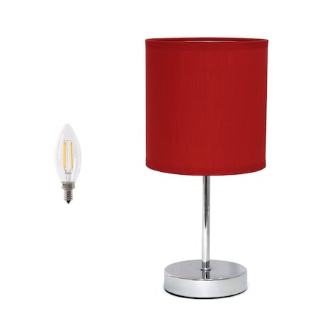 Homeroots 12" Silver Metal Table Lamp LED With Red Drum Shade 642871