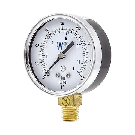 Weksler Pressure Gauge, 1/4 in NPT, Bottom Location 25TL4PEW-PBF