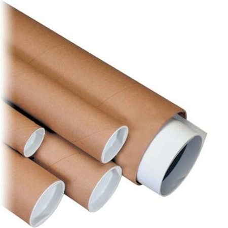 Partners Brand Mailing Tubes with Caps, 3" x 9", Kraft, PK24 P3009K