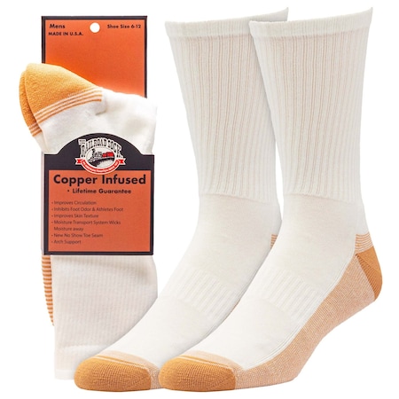 Railroad Sock Mens Copper Infused Crew Socks, White/Copper, 6-12 M, 1 PR 4002 WT