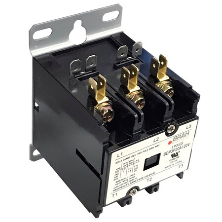 Brah Electric Definite Purpose Contactor, 24 V, 3 P, Non-Reversing, 3 Phase, Screw BDP3P20A24V