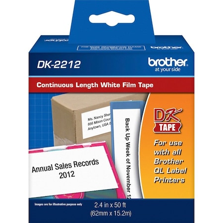 Brother Brother DK2212 - Continuous Length Film Tape - 2.44" Width x 50 ft Length - Direct Thermal - White - 1-/ Roll DK-2212