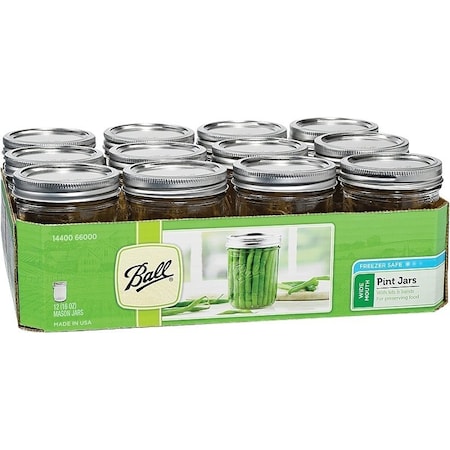 Jarden Ball 1440066000 Wide Mouth Mason Jar, 16 oz Capacity, Glass 66000