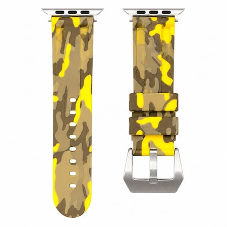 Elegani Alligator-Embossed Leather Band Compatible with Apple Watch 44mm, Yellow, Yellow Gold Buckle LAT5-YLW-YGD-44