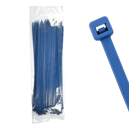 Cable Ties Unlimited Metal Detectable Cable Tie, 14 in L, 120 lb Strength, 4 in Max Bundle Dia, Nylon 6/6, Blue, 100PK MD14-120-C