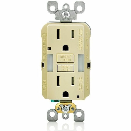 Leviton GFIRcptcl, 15A, 125VAC, Ivory, Thermoplastic GFNL1-I