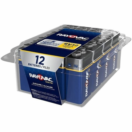 Rayovac UltraPro 9V Alkaline Battery, 9V DC, PK12 AL9V12PP