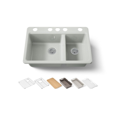 Kohler Riverby 33" undermount double-bowl workstation kitchen sink 8669-5UPC-FF