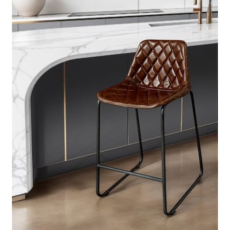 Homeroots 27" Brown and Black Leather and Iron Counter Height Bar Chair 527554