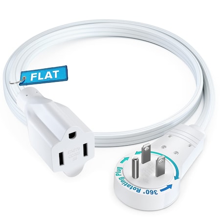 Maximm 1ft 360 degrees Flat Plug Extension Cord, Slim Under Carpet Design, White ADW-360-31F01-W