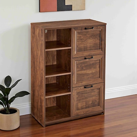 Homeroots 43" Walnut Distressed Wood Three Drawers Filing Cabinet 568320