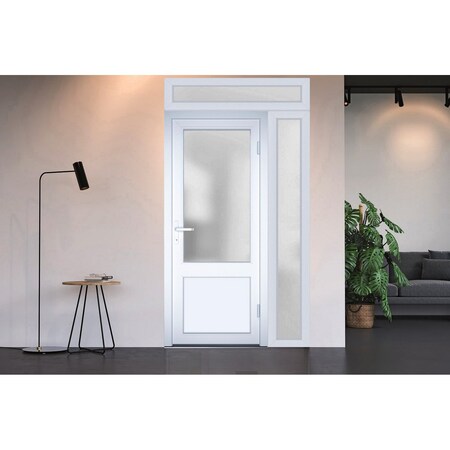 Vdomdoors Front Exterior Prehung FiberGlass Door Frosted Glass / Manux 8422 White Silk / Sidelight and Transo MANUX8422EXD-WS-W36+14 x H80+14-LH
