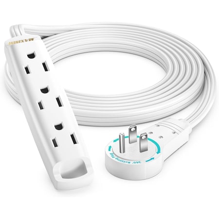 Maximm 10ft 3-Outlet 360 degrees Flat Plug Extension Cord, One Sided), Long Reach UL, Black ADW-360-C3F10-16W0