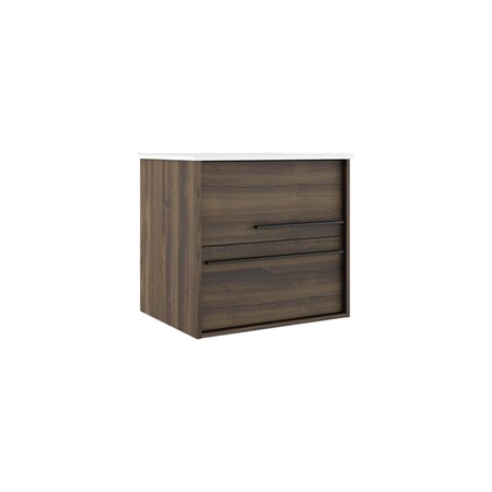 Homeroots 24" Dark Brown Wood Floating Bathroom Vanity With White Sink And Two Drawers 624090
