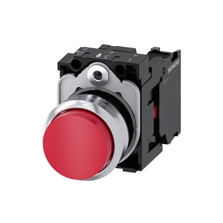 Siemens Pushbutton, 22 mm, round, metal, shiny, red, pushbutton, raised 3SU1150-0BB20-1CA0