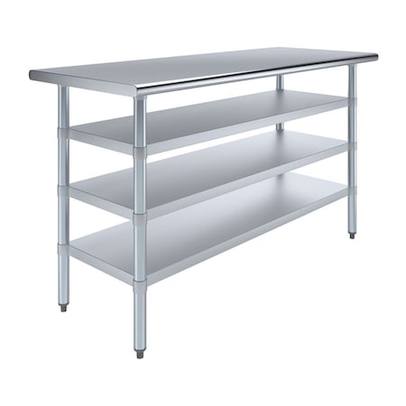 Amgood 24in D x 60in L Stainless Steel Table, Three Undershelves AMG WT-2460-3SH-Z