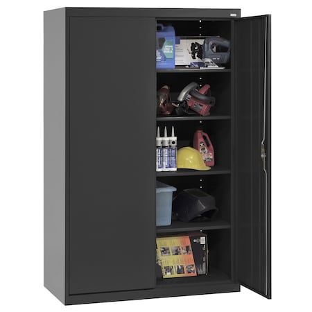 Sandusky Lee Shelving Storage Cabinet, 72 in H, 46 in W, 24 in D, Recessed Pull, Keyed, Black, 4 Shelves EA4R462472-09
