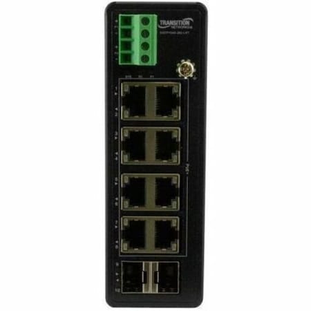 Transition Networks HARDENED UNMANAGED SWITCH, 8-PORT GE POE+, 2 SFP, 240W POE, 54VDC, - 40 - 75C SISTP1040-382-LRT