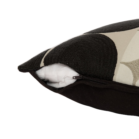 Homeroots 20" Beige and Black Geometric Cotton Throw Pillow With Embroidery 549404
