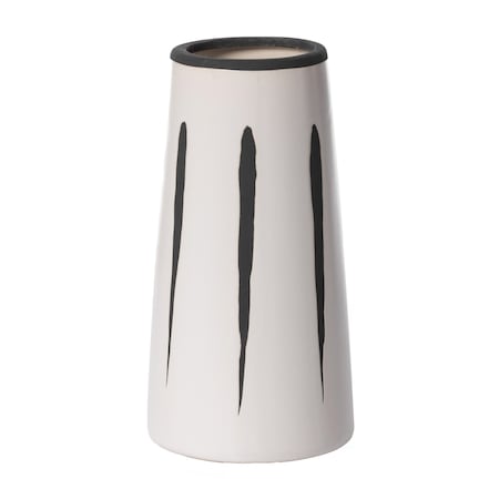 Fabulaxe 7 H Ceramic Modern Painted Brushstrokes Tapered Flower Table Vase, Black and White QI004060.M