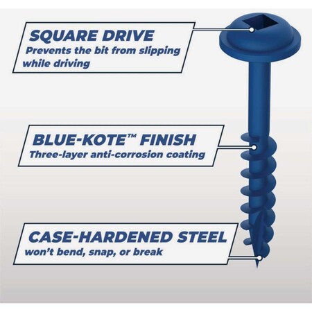 Kreg Blue-Kote Pocket-Hole Screw #8 Thread, 2" L, Coarse Thread, Maxi-Loc Head, Sharp Point, Zinc SML-C2B-50