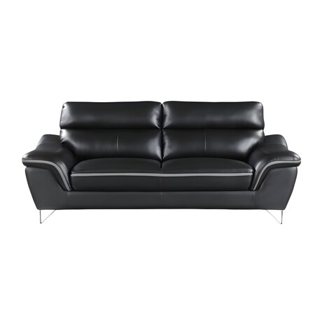 Homeroots 86" Black Leather Sofa With Silver Legs 329495
