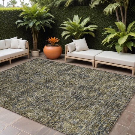 Homeroots 10' X 14' Dark Moss Green and Gray Oriental Washable Non Skid Indoor Outdoor Area Rug 563807