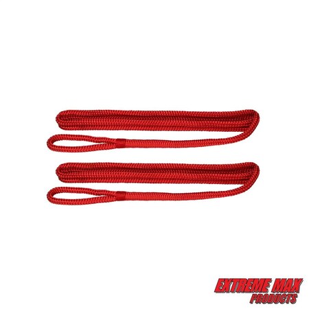 Extreme Max 3006.2588 BoatTector Premium Double Braid Nylon Fender Line Value 2-Pack-3/8" x 6', Red 3006.2588