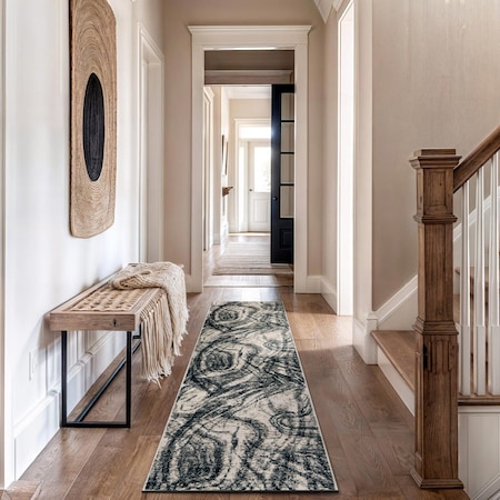 World Rug Gallery Distressed Abstract Runner Rug 2 ft 3 in x 12 ft Black WR98BLACK2X12