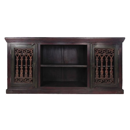 Homeroots 72in Brown Solid Wood Cabinet Enclosed Storage Distressed TV Stand 489545
