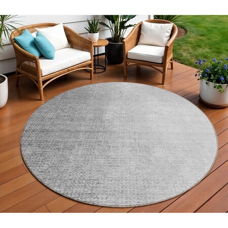 Homeroots 8' Gray And Silver Round Abstract Washable Indoor Outdoor Area Rug 588228