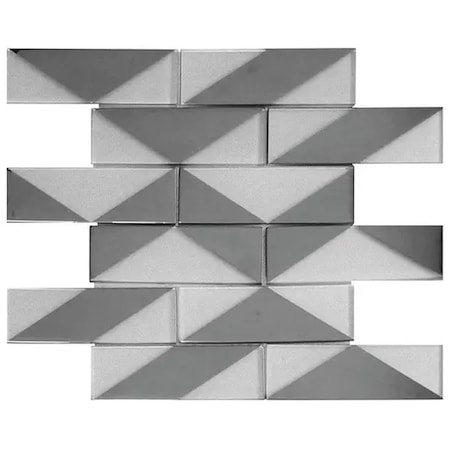 Apollo Tile Mirari 12x12 in. Gray, Silver Glossy Glass 3D Geometric Subway Mosaic Wall Tile, 5PK APLMNC8801BLA