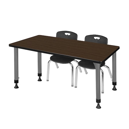 Regency Kee Adjustable Classroom Table W/ 2 Andy Stack Chairs, 60 in W, 30 in L, Neo Walnut MT6030NWAPGY45BK