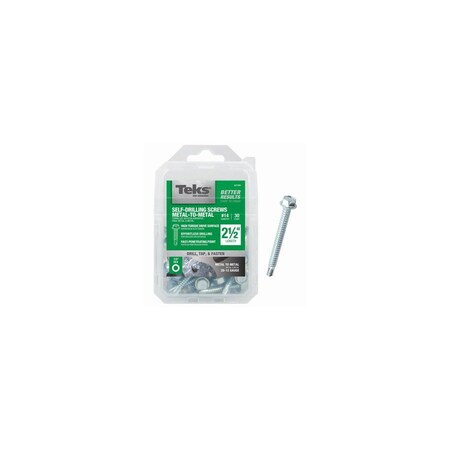 Screw #14 Thread, 2-1/2" L, Coarse, Hex Drive, Self-Drilling, Self-Tapping Point, Steel, 30PK
