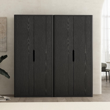 Manhattan Comfort Rivington 38in Bookcase Cabinet in Black - Set of 2 2-BC004-BK