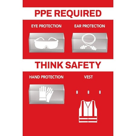 Visual Workplace PPE Shadow Board, Red, 24 in H 30-1910-3624-P32301
