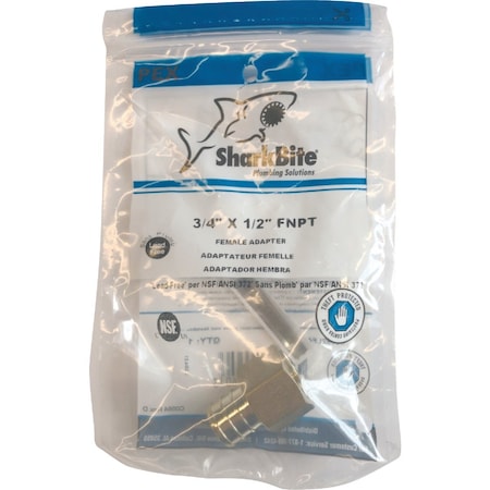 Sharkbite 3/4'' Barb x 1/2'' FIP Brass PEX Adapter UC092LFA