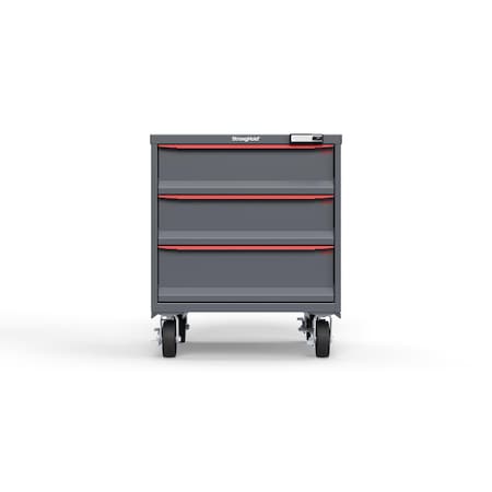 Strong Hold 3 drawer cabinet - (2x 7in, 1x 8in) - Red accents - Electronic Lock S3036-PCRAS-0301DS