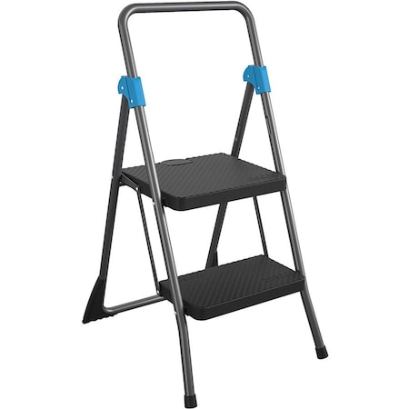 Cosco Folding Step Stool, 2 Step, 300 lb., Gray, 2 Steps, Steel, Gray 11829GGB