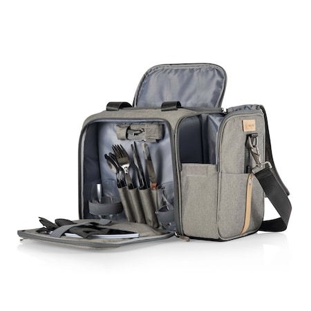 Picnic Time Family Of Brands Malibu PT Frontier Edition Picnic Basket Cooler, Heathered Gray with Black Accents 508-24-105-000-0