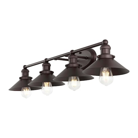Jonathan Y July 36.25" 4-Light Industrial Farmhouse Metal Vanity Light, Oil Rubbed Bronze JYL7904A