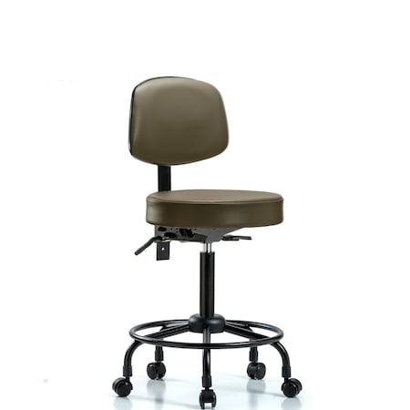 Blue Ridge Ergonomics Vinyl Stool, Back, Med Bench, Round Tube Base, Casters, Royal BR-VMBST-RT-T0-RC-8809