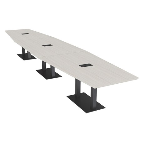 Skutchi Designs Hexagon Conference Table With Power, 48 in W, 192 in L, Ivory HAR-HEX.IR-48X192-DOU.BK-K458-EBLK
