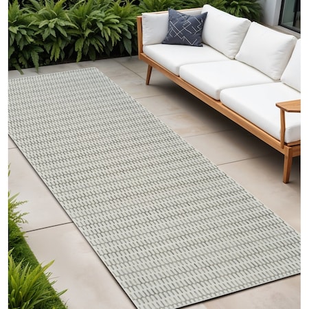 Homeroots 10' Cream and Beige Geometric Distressed Indoor Outdoor Runner Rug 558813
